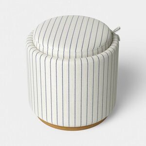 Dorm Round Upholstered Storage Ottoman Navy Stripes - Room Essentials